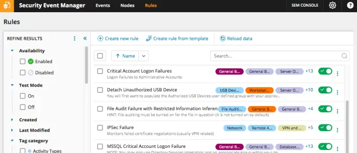 SolarWinds SEM features