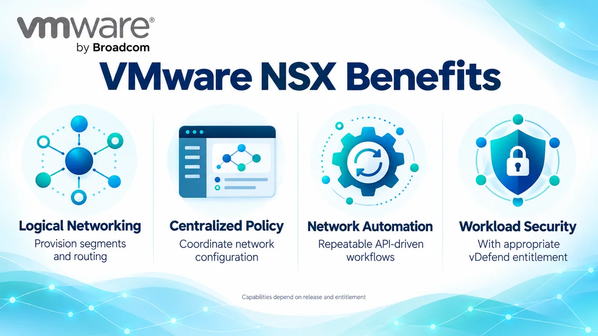 VMware NSX benefits: logical networking, centralized policy, automation and entitled workload security